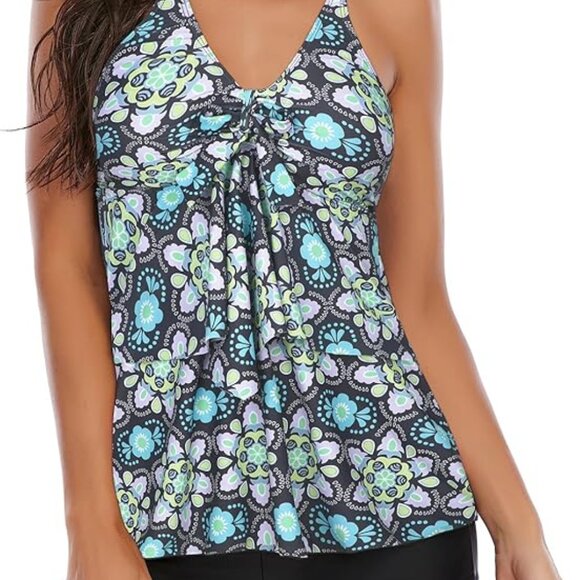 Sz 2XL Tummy Control Tankini Swimsuit 2 Piece with Shorts X003V308ZV - Picture 1 of 5